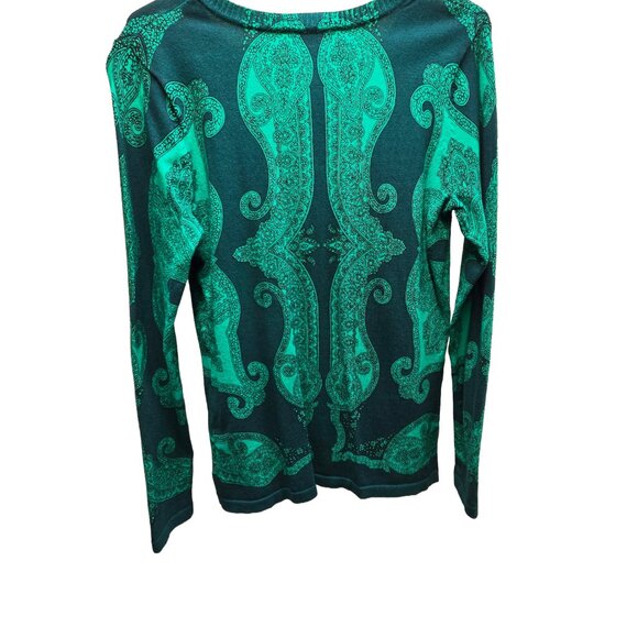 Isaac Mizrahi Live! Paisley Printed Cardigan/Sweater Green/Navy Button Closure S - Picture 2 of 9
